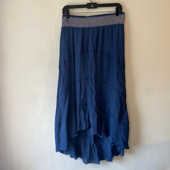 A. Byer Dresses & Skirts - A Byer Blue Asymmetrical‎ Pull-on Midi Bohemian Festival Skirt SZ M Flowy Fairy